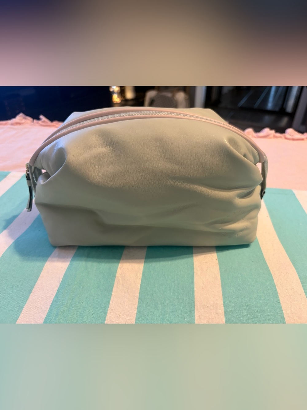 Victoria Secret Light Mint Cosmetic Pouch with Pink Zip